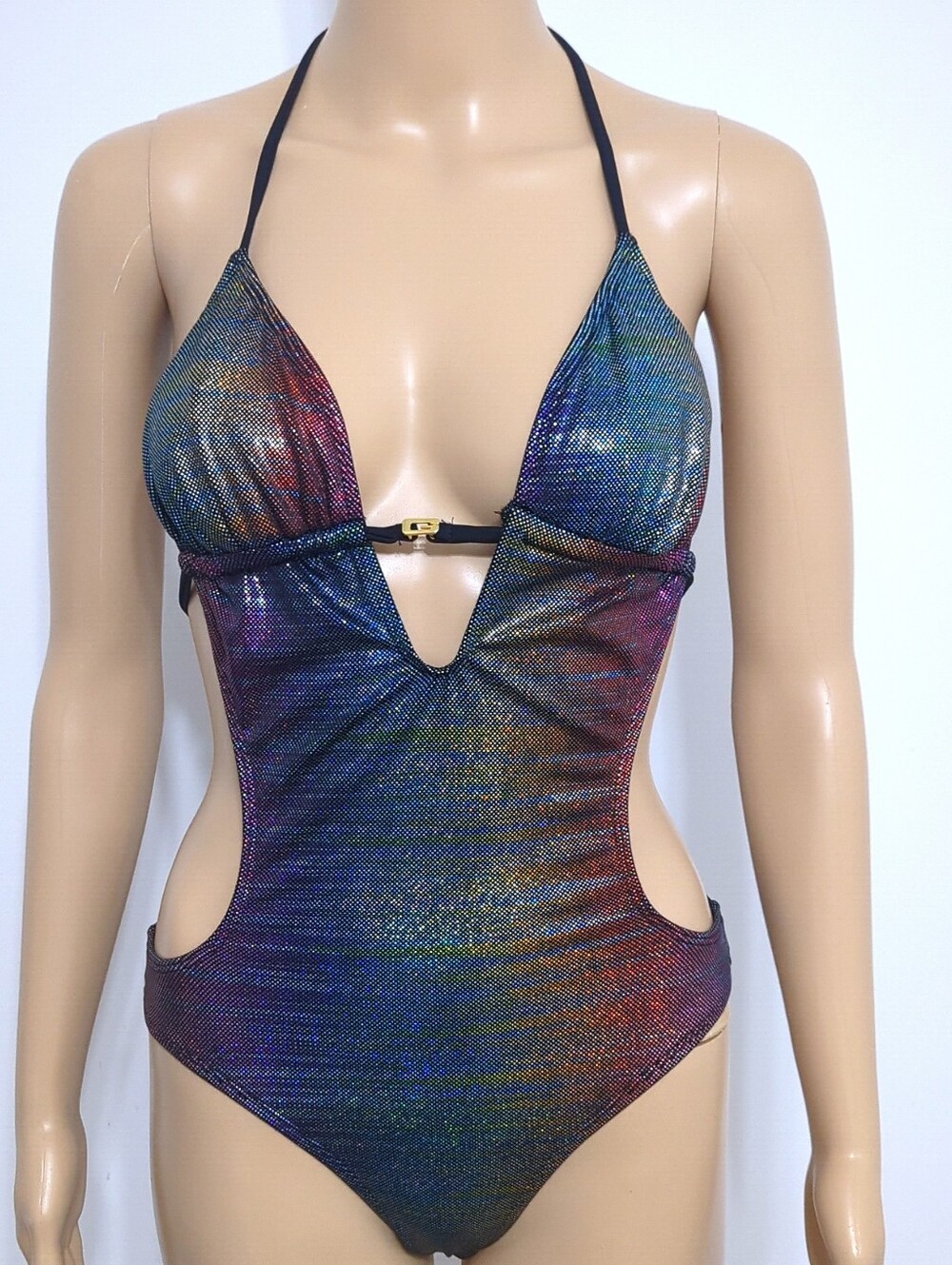Vintage Guess Rainbow Holographic Monokini Y2K Rave Festival Swimsuit USA Made S - Picture 5 of 8